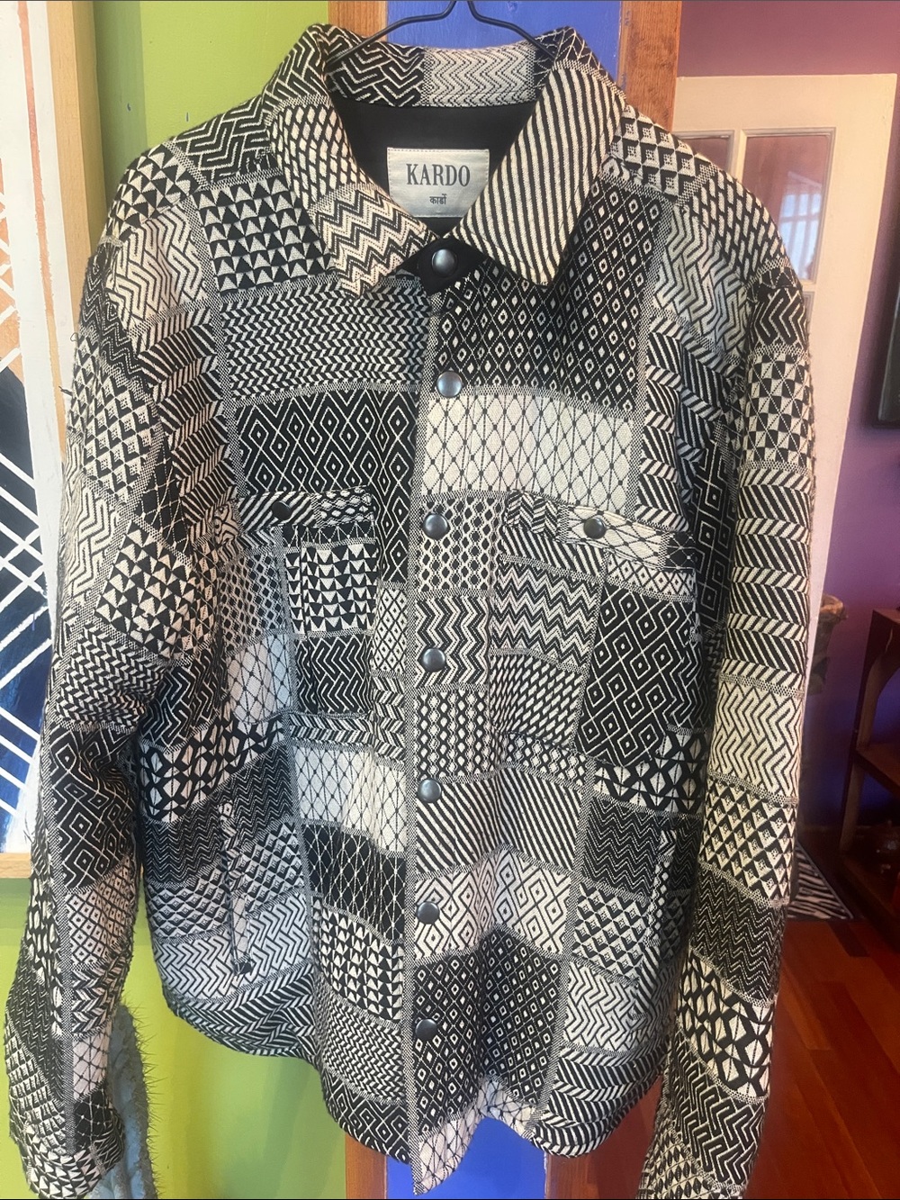 Kardo Black & White Geometric Patchwork Jacket